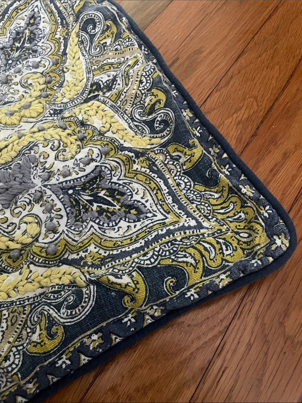 Ornate Yellow and Blue Paisley pillow cover 18” x 18”